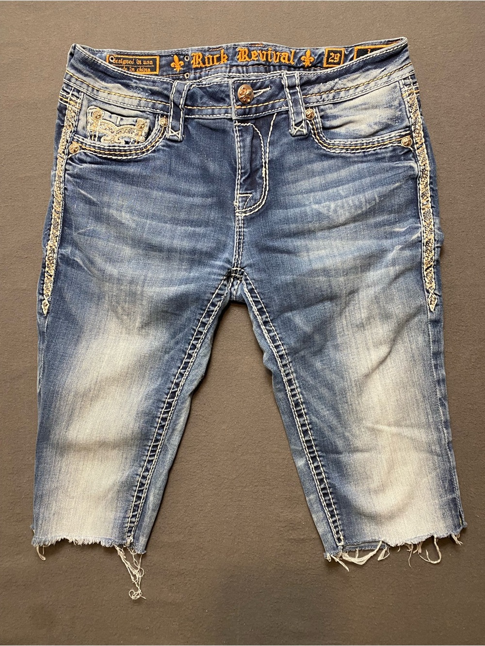 Rock Revival Women's Luna Distressed Light Blue Cutoff Jeans Size 29